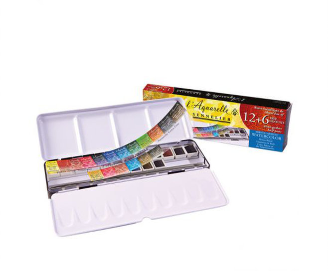 Sennelier Extrafeine Aquarell Reiseschachtel 12+6 gratis