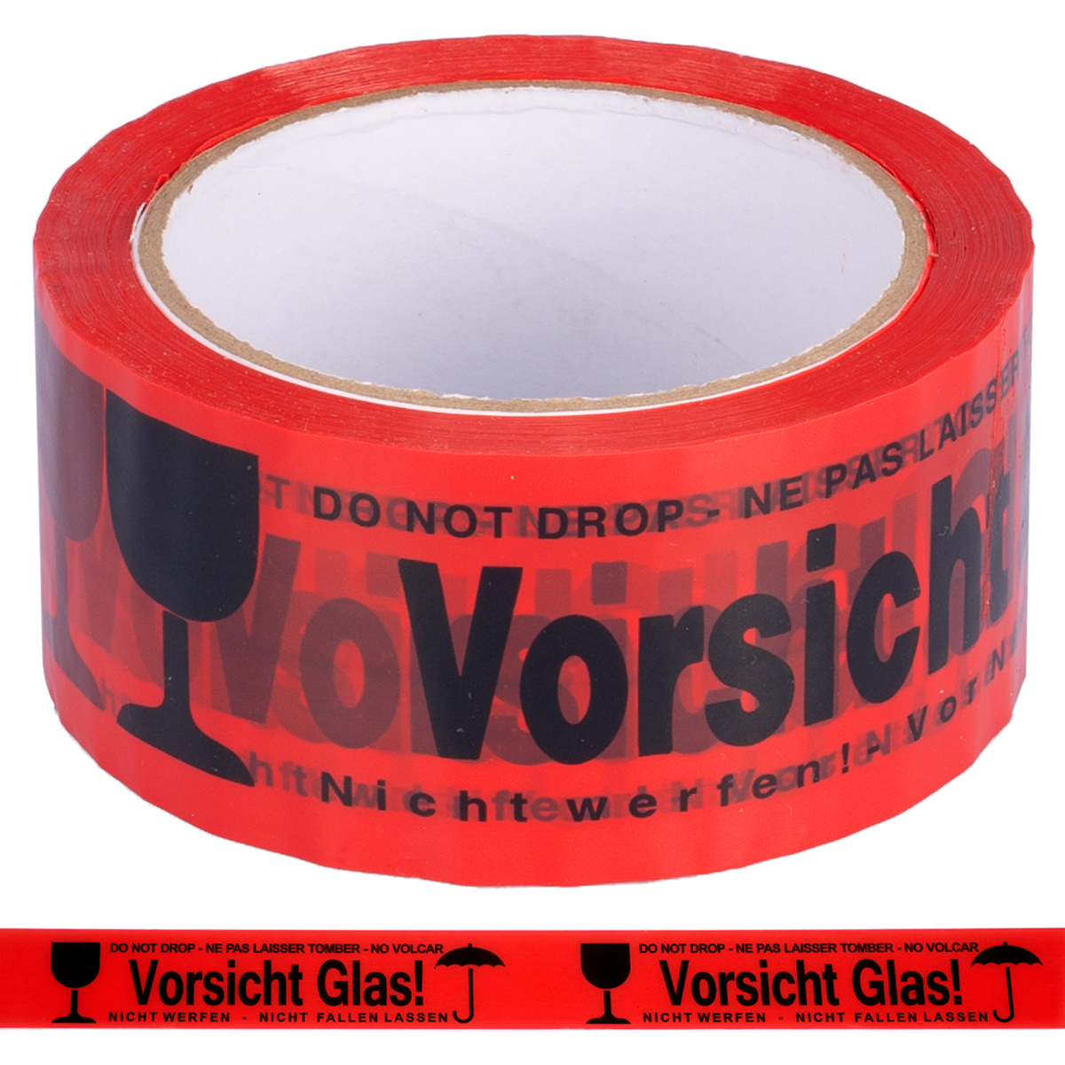 PP Vorsicht Glas Klebeband 50 mm x 66 m Warnklebeband standard abrollend